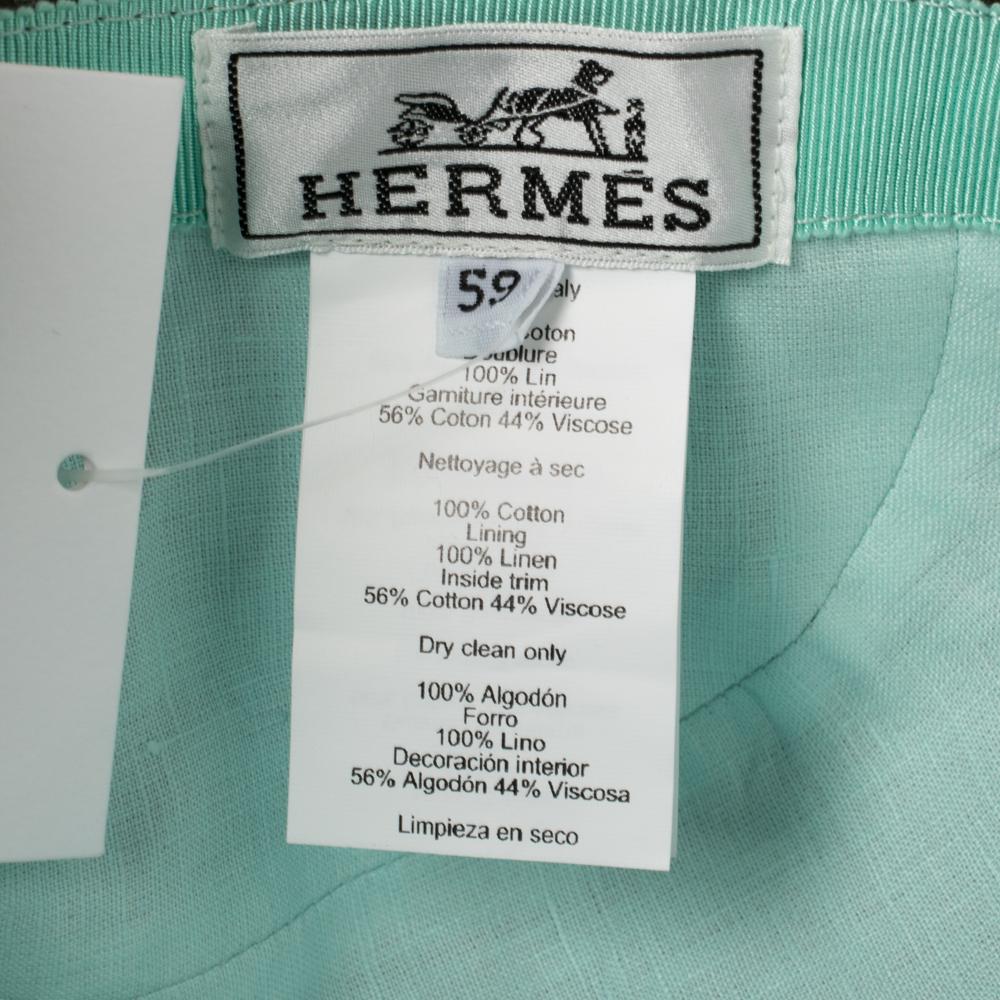 Hermes Olive Green H Odyssey Embroidered Cotton Nevada Cap Size 59 In New Condition In Dubai, Al Qouz 2