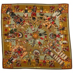 Hermes Olive Green Kachinas Silk Twill 90cm Scarf