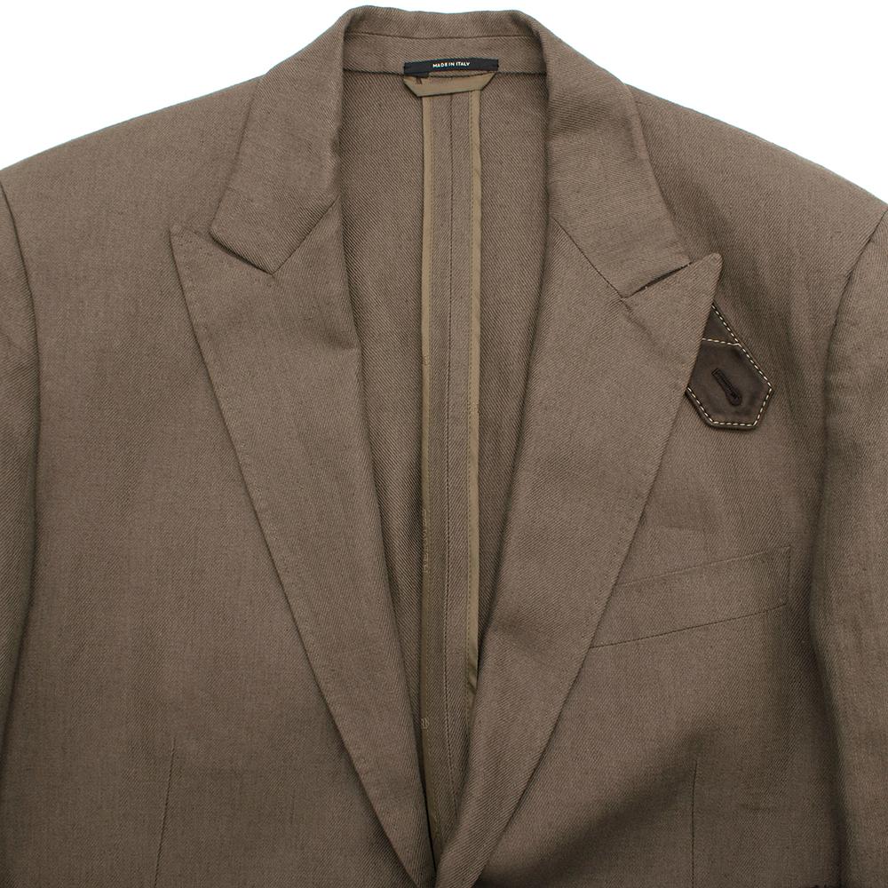 Hermes Olive Green Linen Blazer Size XL EU 52 In Excellent Condition For Sale In London, GB