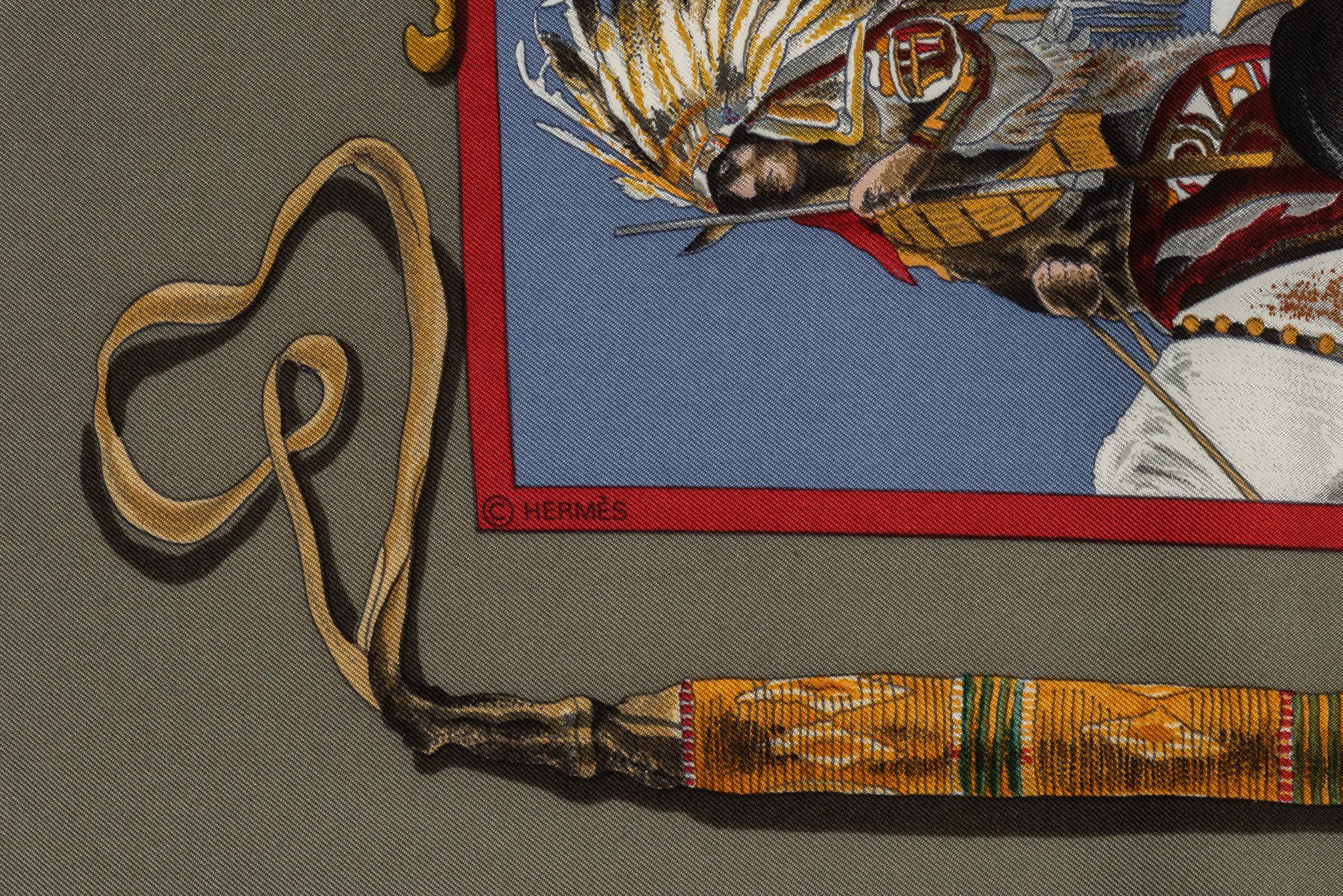 Hermès Olive Pony Express Scarf, Oliver In Excellent Condition In West Hollywood, CA