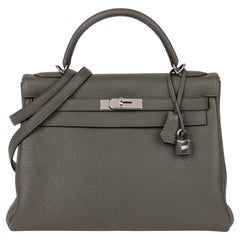 Hermès Kelly in pelle di Togo oliva 32cm Retourne
