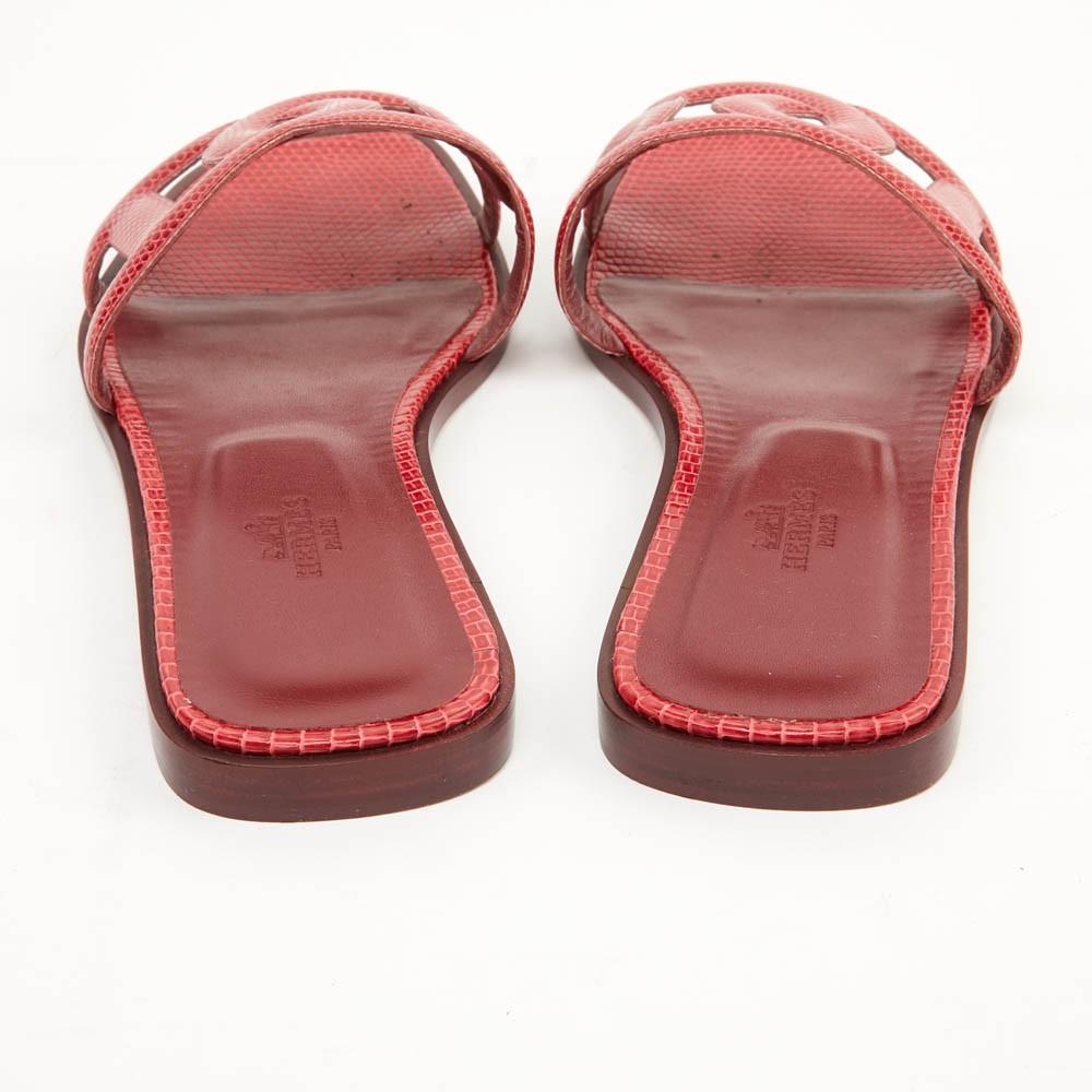 Hermès Omaha Sandales Red Lizard Flat Shoes 1