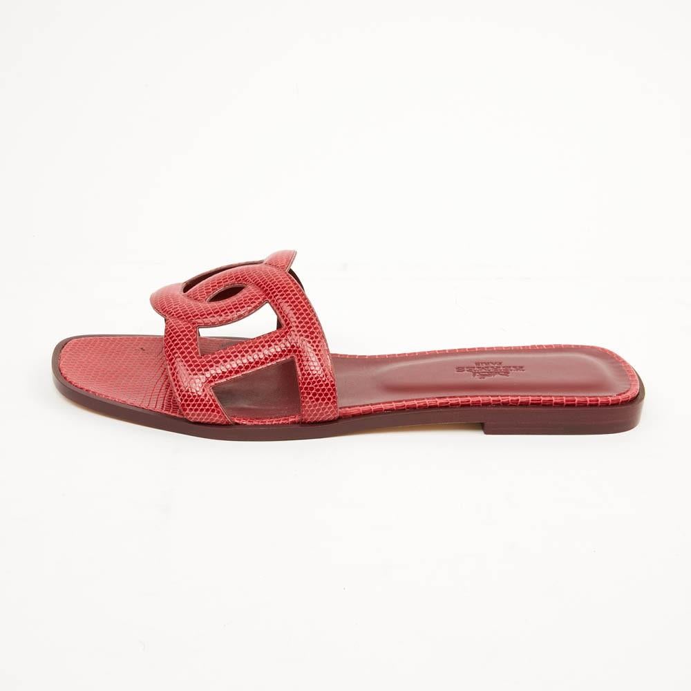 Hermès Omaha Sandales Red Lizard Flat Shoes 2