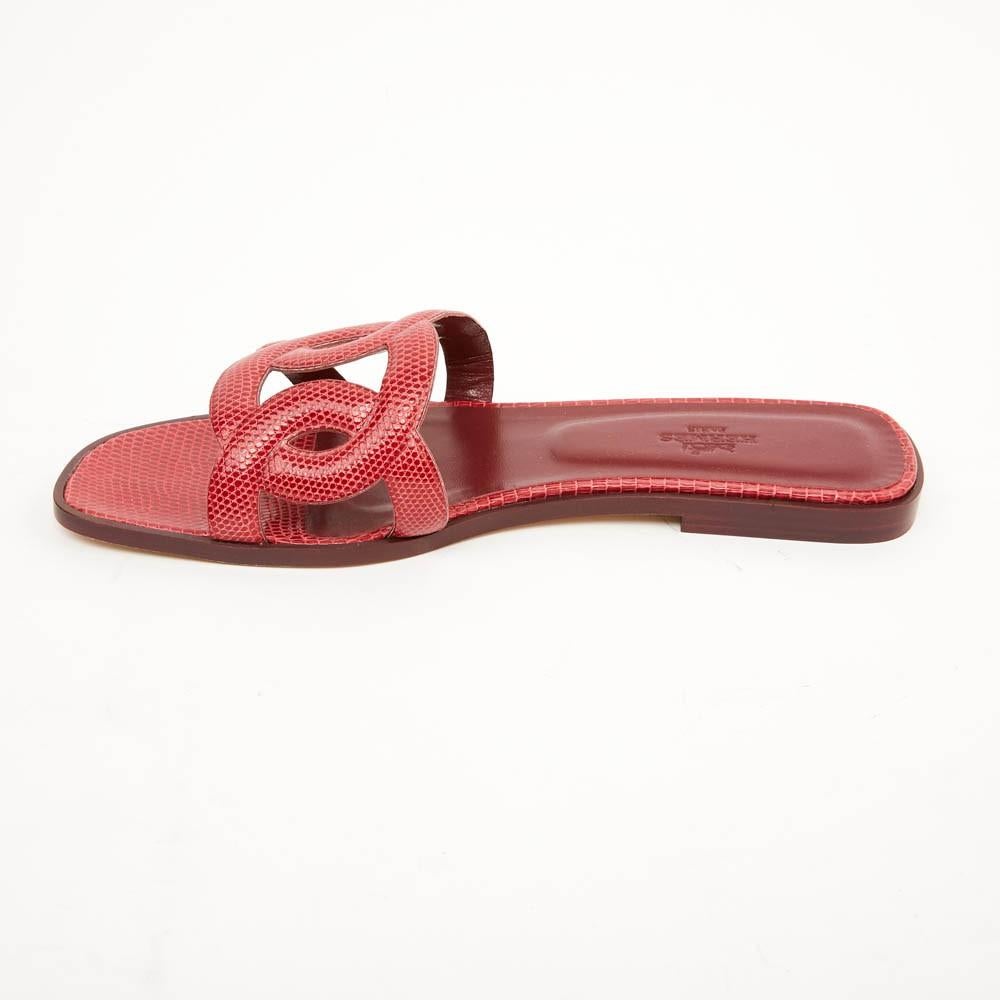 Hermès Omaha Sandales Red Lizard Flat Shoes 3