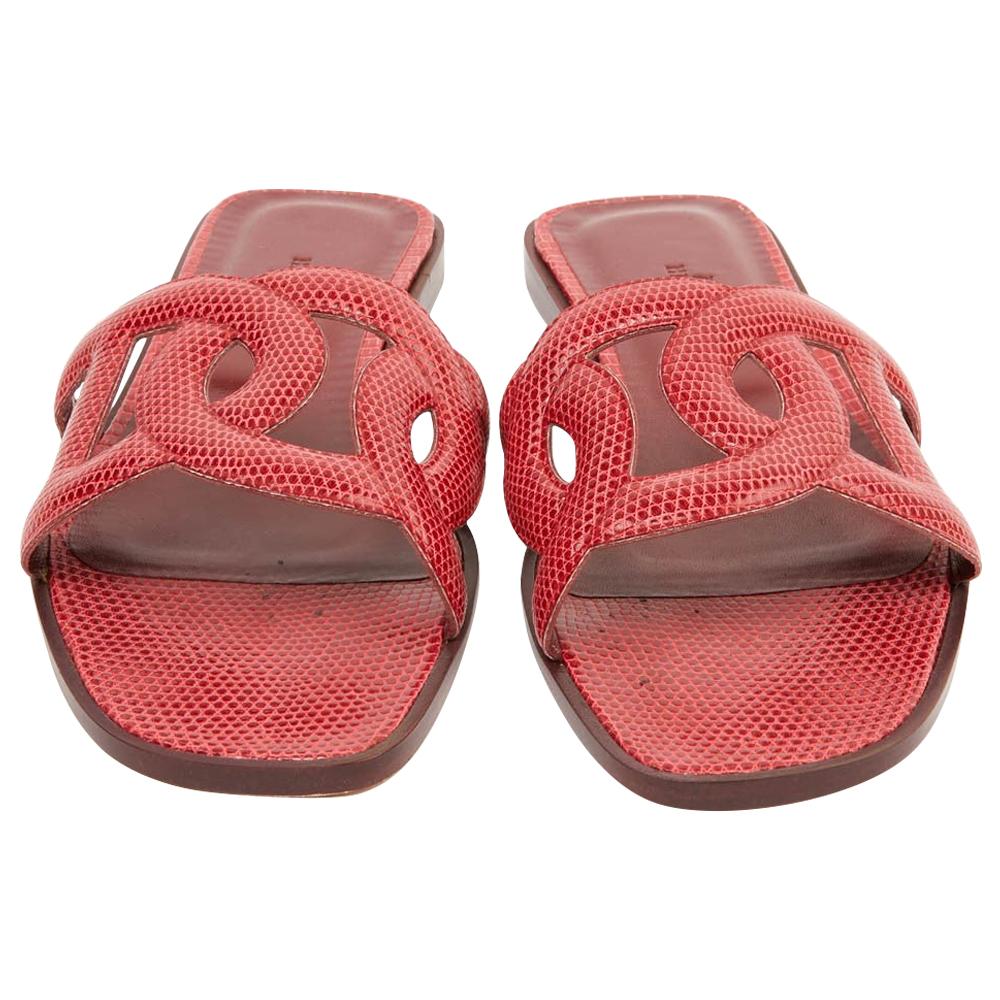 Hermès Omaha Sandales Red Lizard Flat Shoes