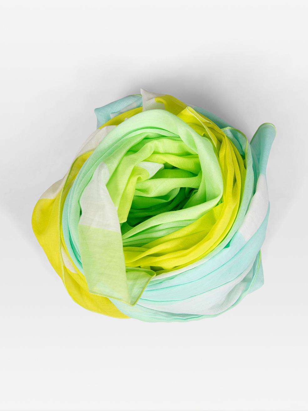 CONDITION is Very good. Minimal wear to the scarf is evident. Small marks on one side of this used Hermès designer resale item. Discolouration may need gentle hand wash contrary to dry clean instructions.
 
 
 
 Details
 
 
 Multicolour- blue, green