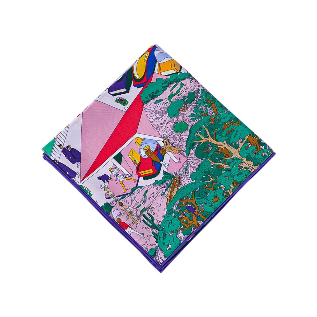 Hermes On The Beach Scarf Rose / Vert / Rouge Silk 90 5