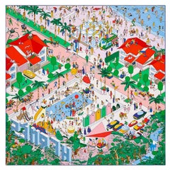 Hermès On The Beach - Écharpe en soie rose/vert/rouge 90