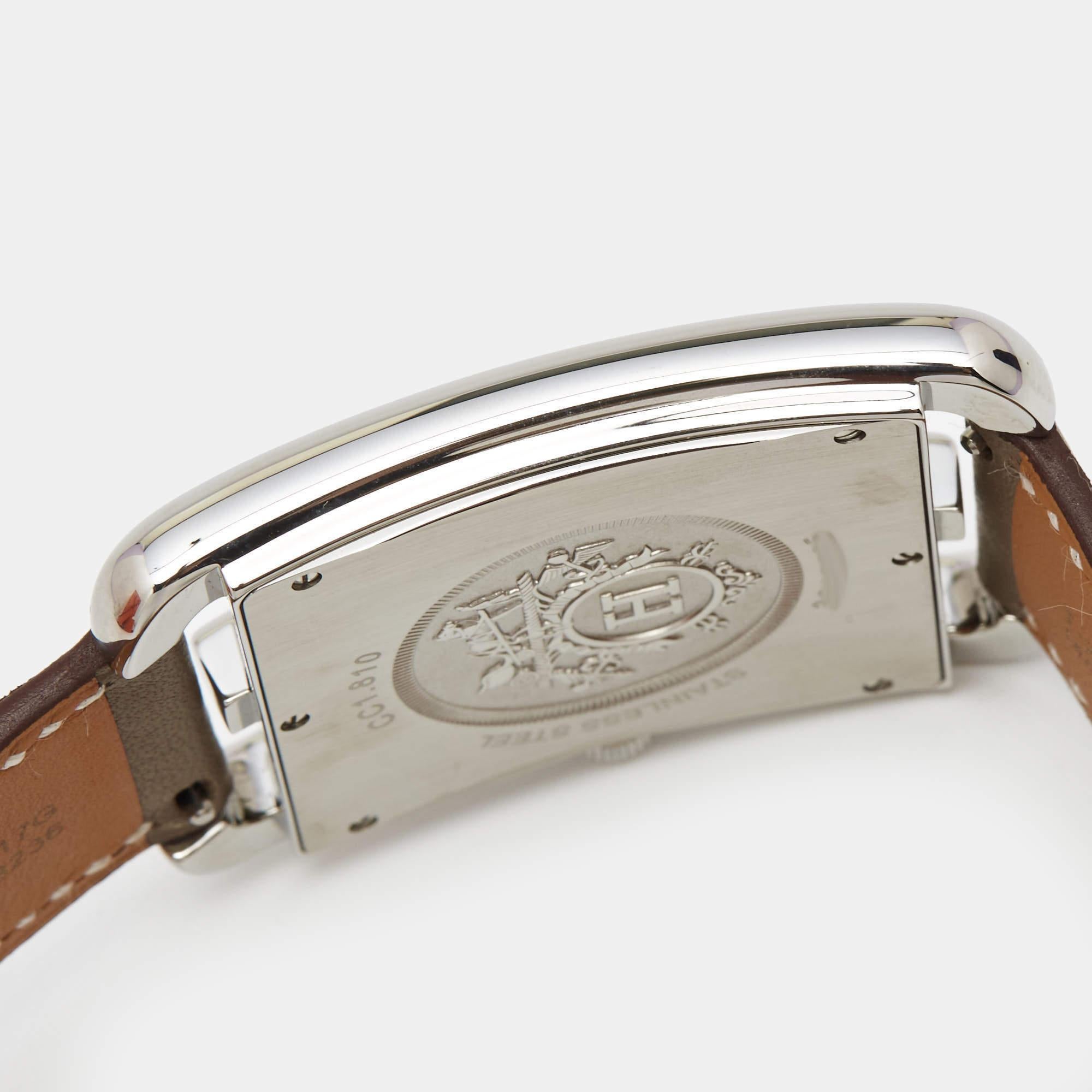 Hermes Opaline Silver Stainless Steel Leather Cape Cod Men's Wristwatch 33 mm 1