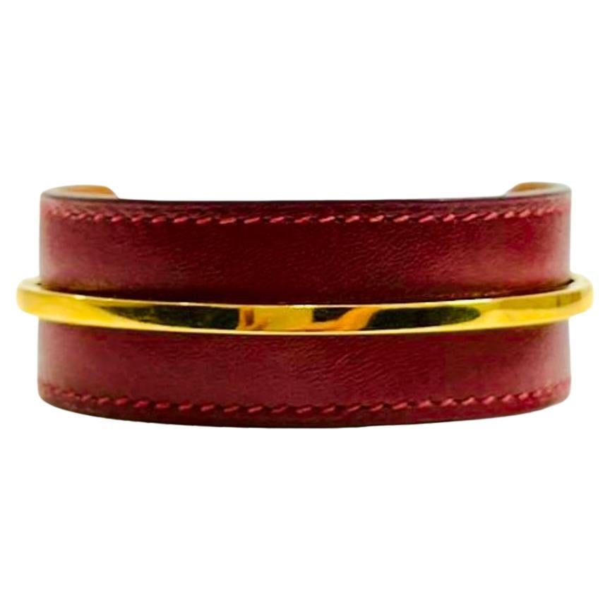Hermes Open Cuff In Leather & Gold Plate For Sale