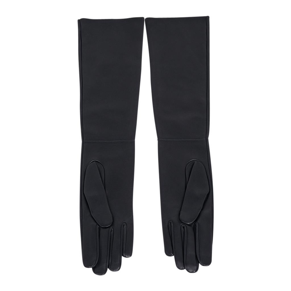 Hermes Opera Gloves Black Lambskin Leather 7 New For Sale 3
