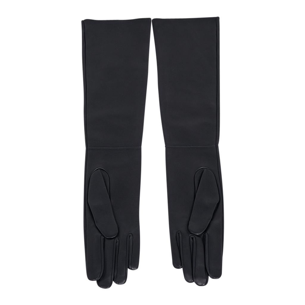 Hermes Opera Gloves Black Lambskin Leather Size 7 For Sale 3