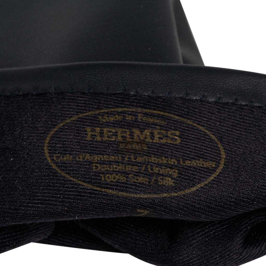Hermes Opera Gloves Black Lambskin Leather 7 New For Sale 4