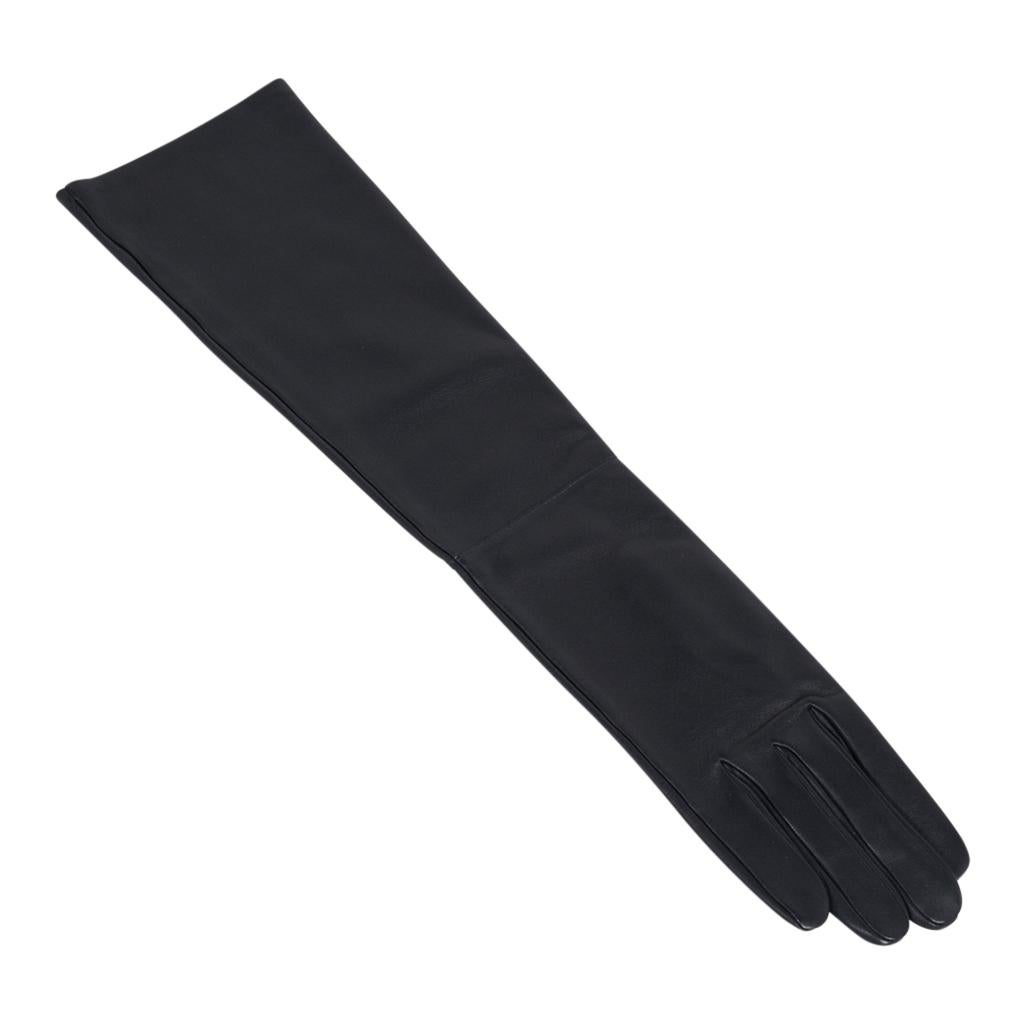 Women's Hermes Opera Gloves Black Lambskin Leather Size 7 For Sale