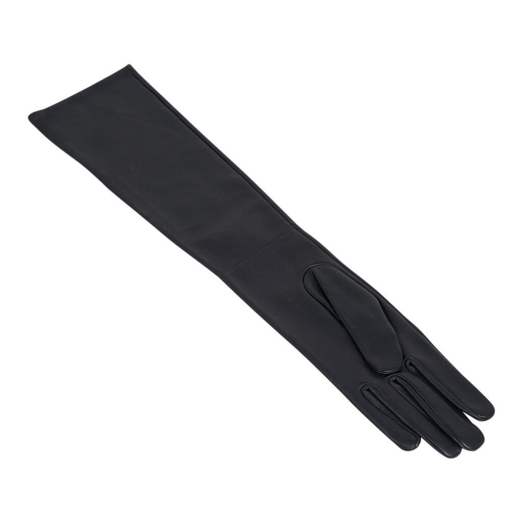 Hermes Opera Gloves Black Lambskin Leather 7 New For Sale 1