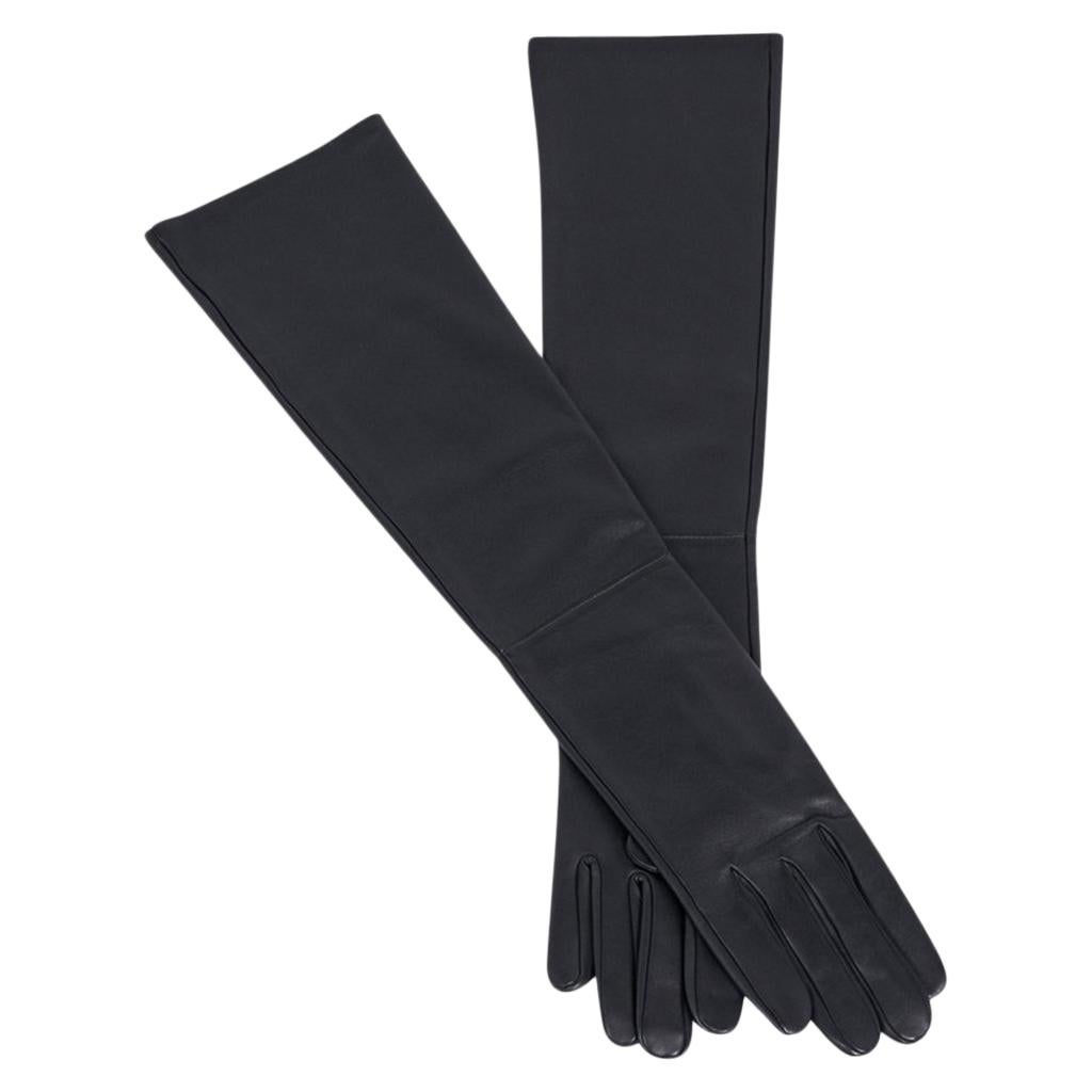 Hermes Opera Gloves Black Lambskin Leather 7 New