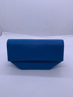 Hermes Opli Clutch Bag Blue Leather Silver Hardware Stmap A