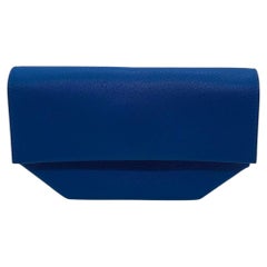 Hermes Opli Clutch Bag Blue Leather Silver Hardware Stmap A