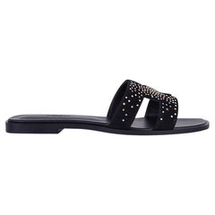 Hermes Oran Black Doblis (Suede) Rhinestone Flat Sandal 38.5 / 8.5