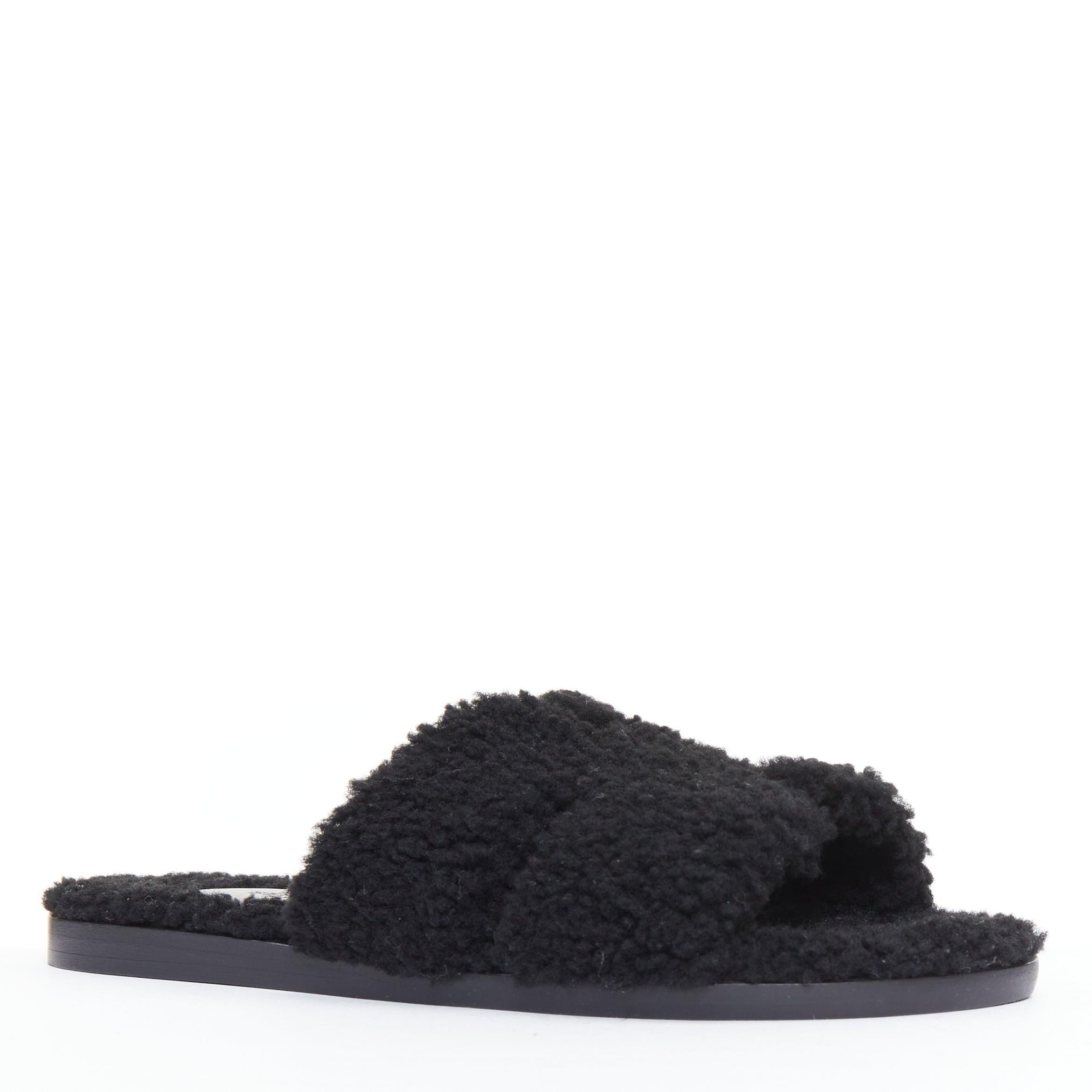 Noir HERMES Oran noir shearling H cut out flat block sandals EU41.5 en vente