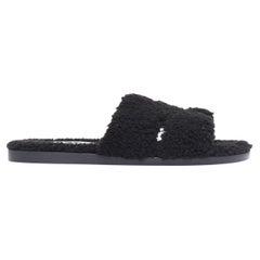HERMES Oran black shearling H cut out flat block sandals EU41.5