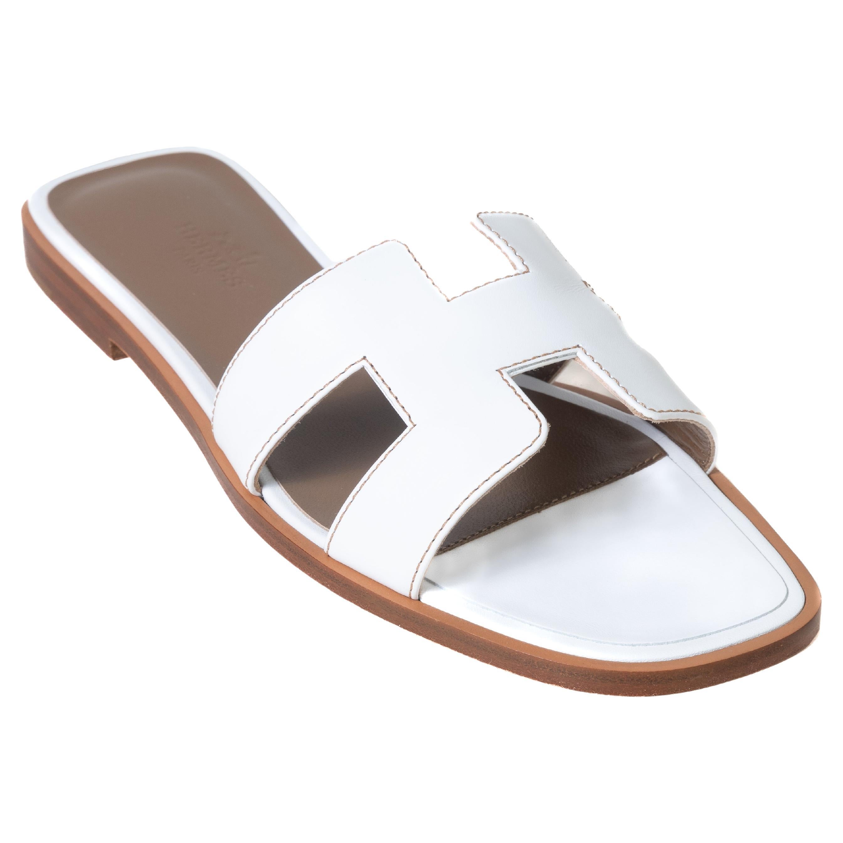 Hermes Oran Calfskin Sandal Blanc For Sale