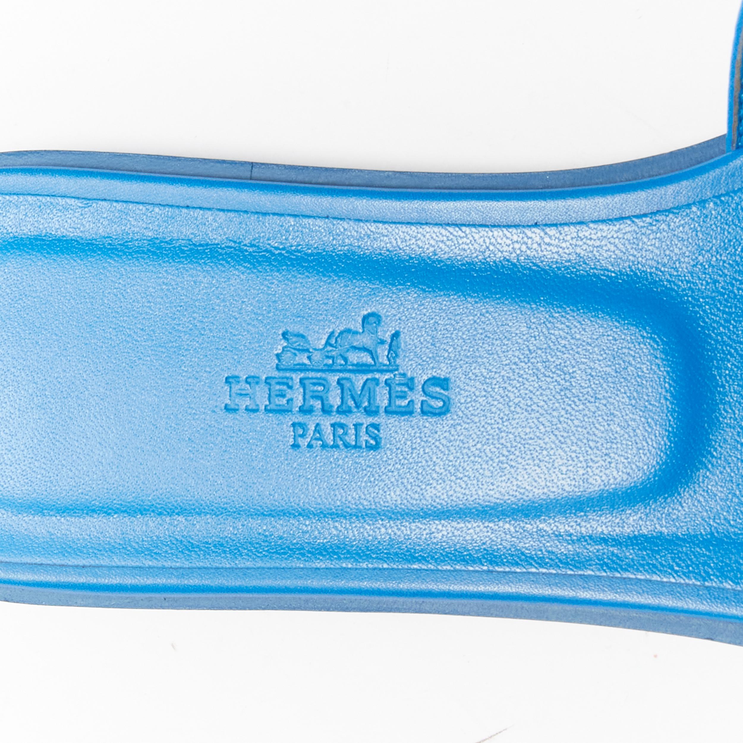 HERMES Oran cobalt blue smooth leather H flat sandals EU37.5 For Sale 5