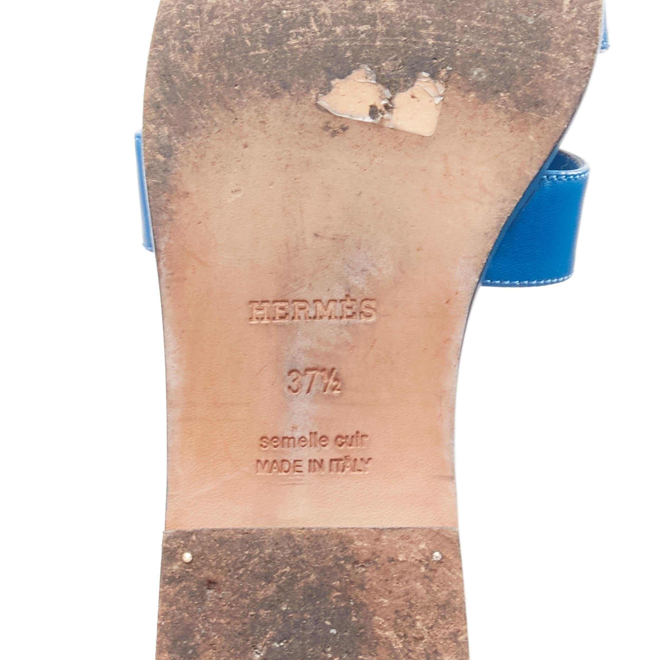 HERMES Oran kobaltblau Glattleder H flache Sandalen EU37.5 2