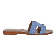 Hermes Oran Denim Sandal Limited Edition Flat Shoes 38 / 8 New w/Box