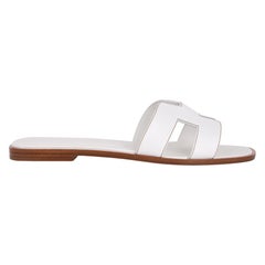 Hermes Oran Flat Sandal Blanc w/ Havane Topstitch 36.5 / 6.5
