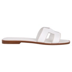 Hermes Oran Flat Sandal Blanc w/ Havane Topstitch 39 / 9