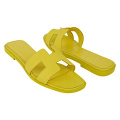 Hermes Oran Flat Sandal  Jaune Pollen Epsom Leather 36.5  / 6.5 New w/Box