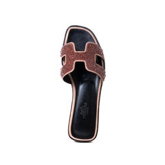 Hermes Oran Glitter Mules Oran Sandals Brown