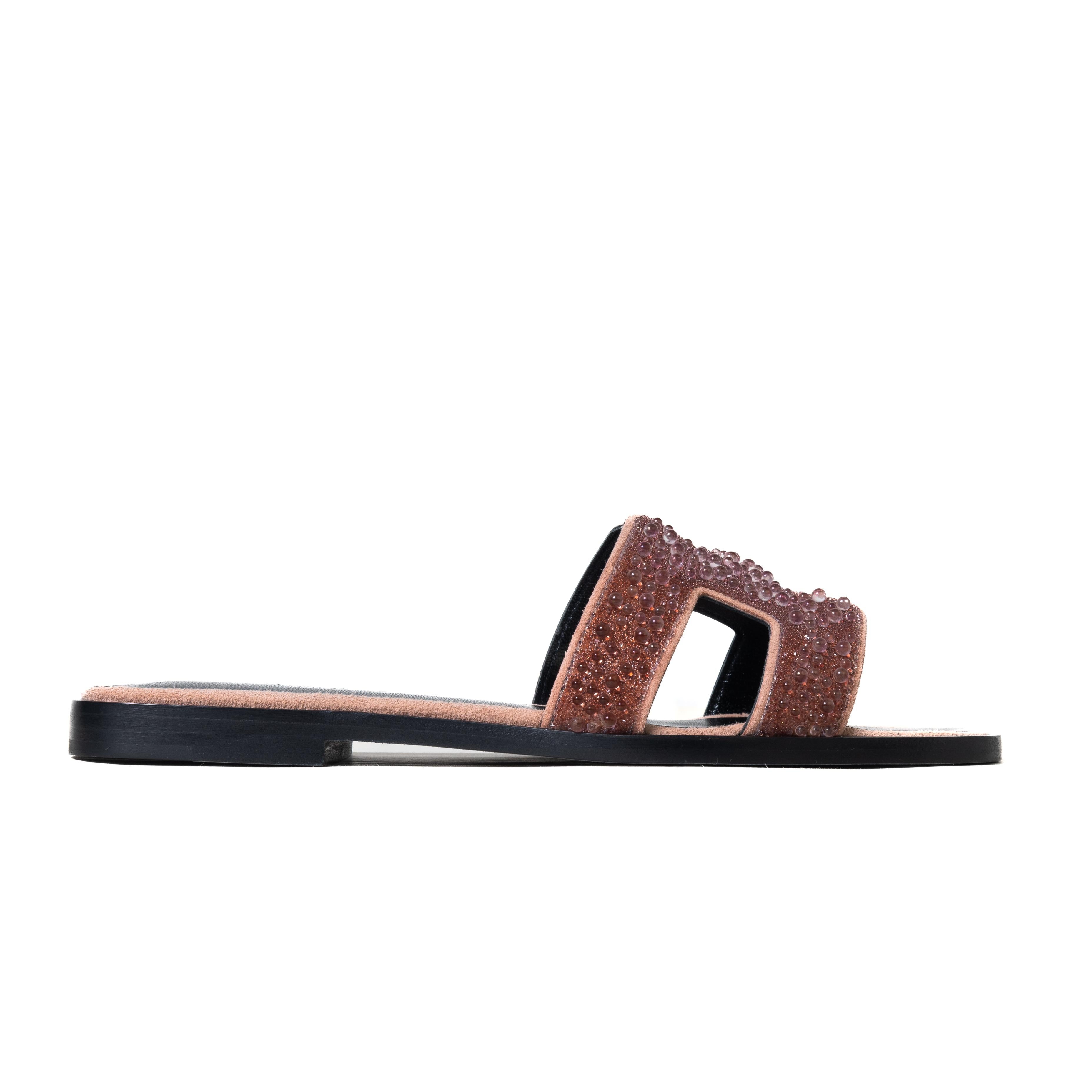 brown hermes slippers