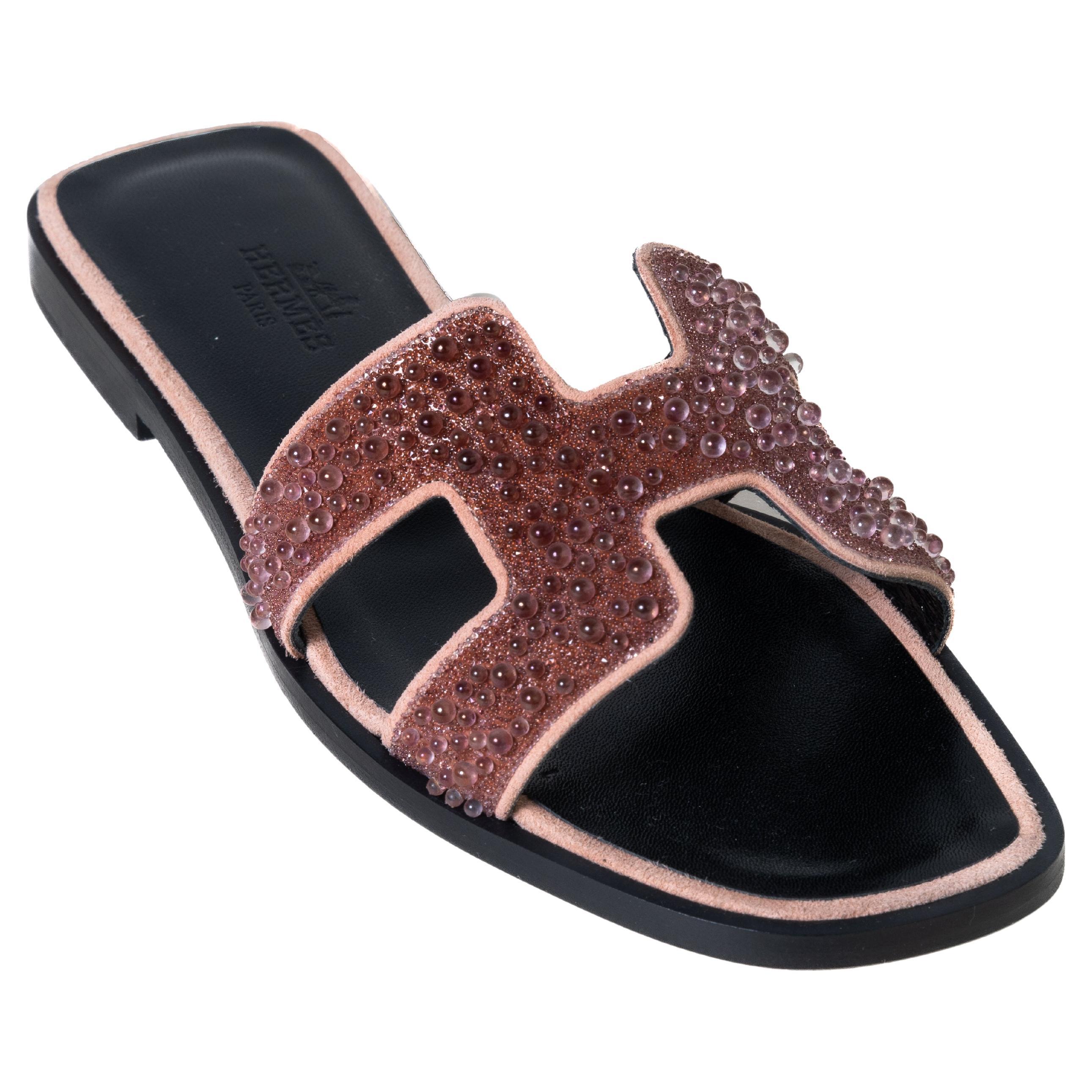 Hermes Oran Glitter Mules Oran Sandals Brown For Sale at 1stDibs
