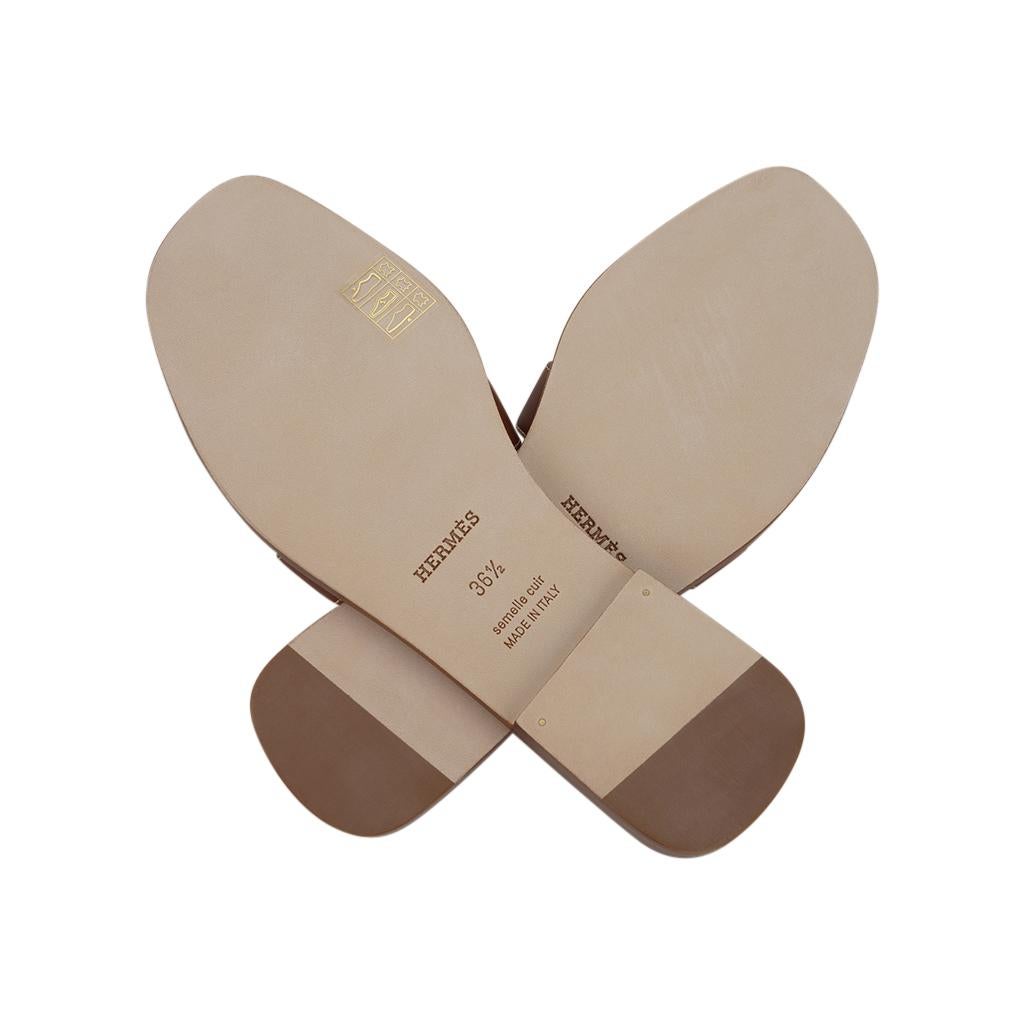 Hermes Oran Gold Box Calfskin Sandal 36.5 For Sale 2