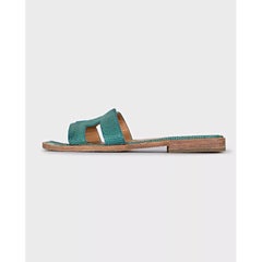 Hermès Oran Green Lizard Leather Sandals - Size 37