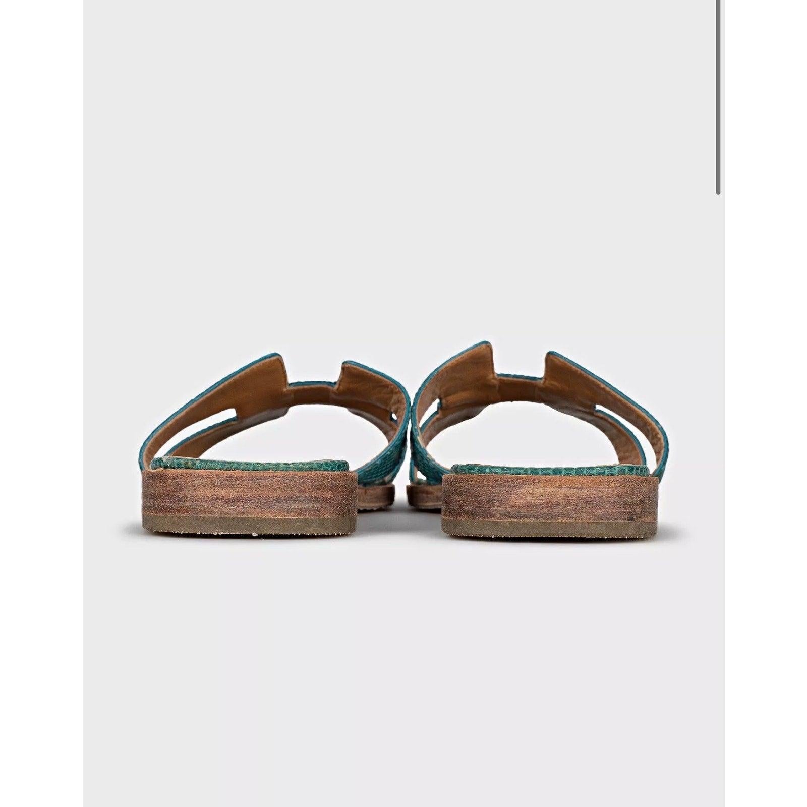 Sandali Hermès Greene & Greene in pelle di lucertola - Misura 37 In condizioni buone in vendita a Krakow, PL