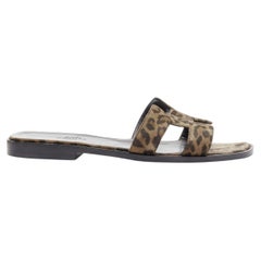 HERMES Oran H logo signature brown leopard print leather sandals EU37