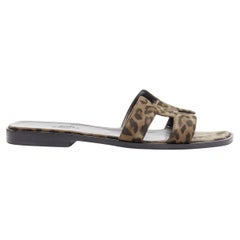 HERMES Oran H logo signature brown leopard print leather sandals EU37