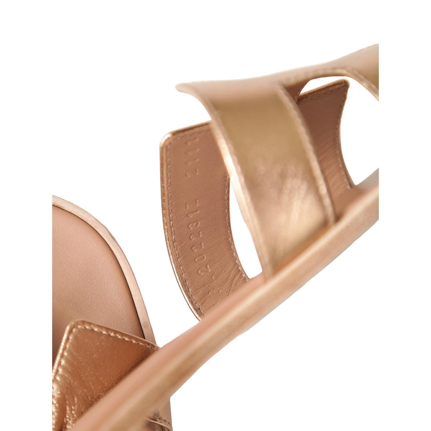 HERMES Oran Leather Sandal Rose Gold Metallic H Flat Slide Sz 38 5
