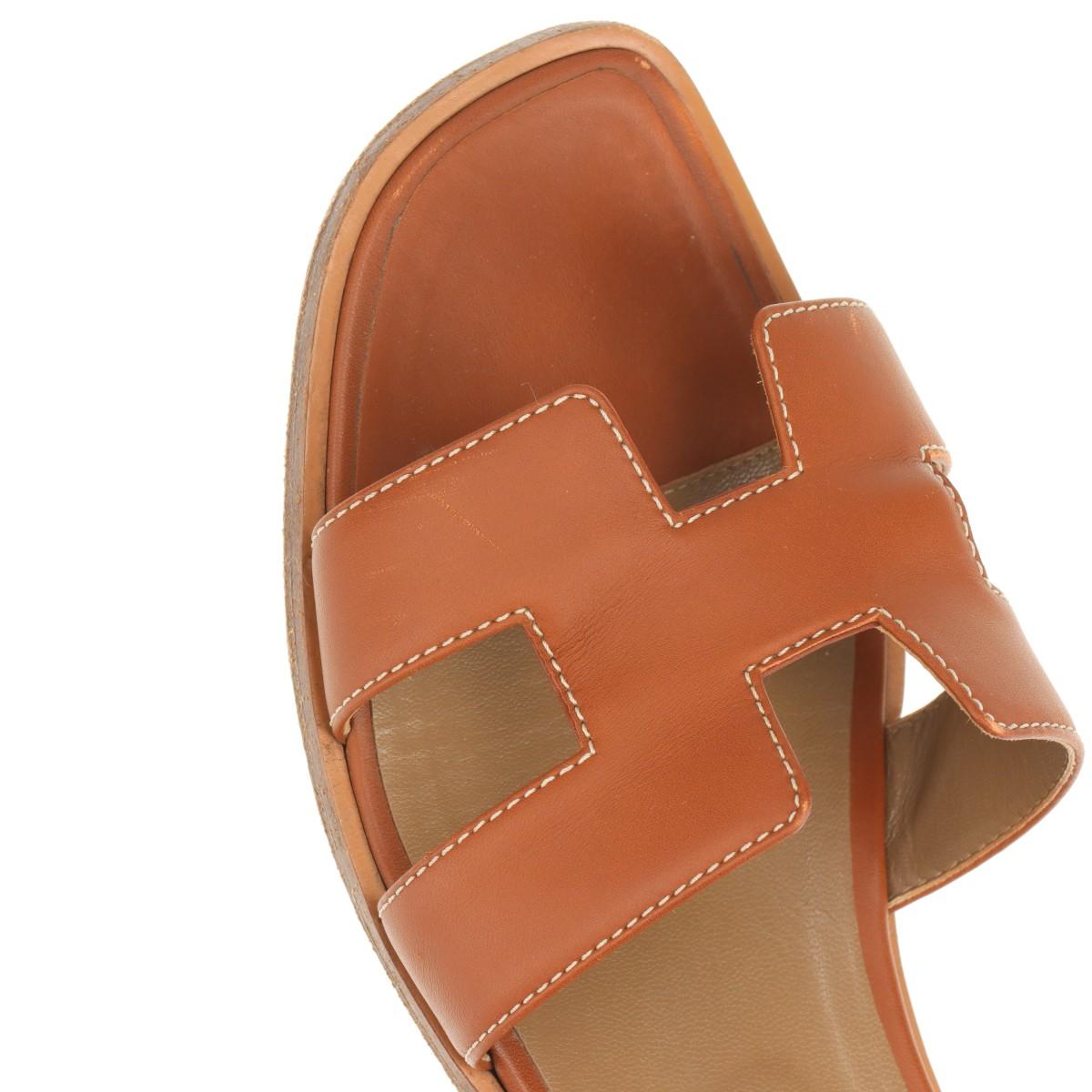 Hermès Oran Leather Sandals Brown 8