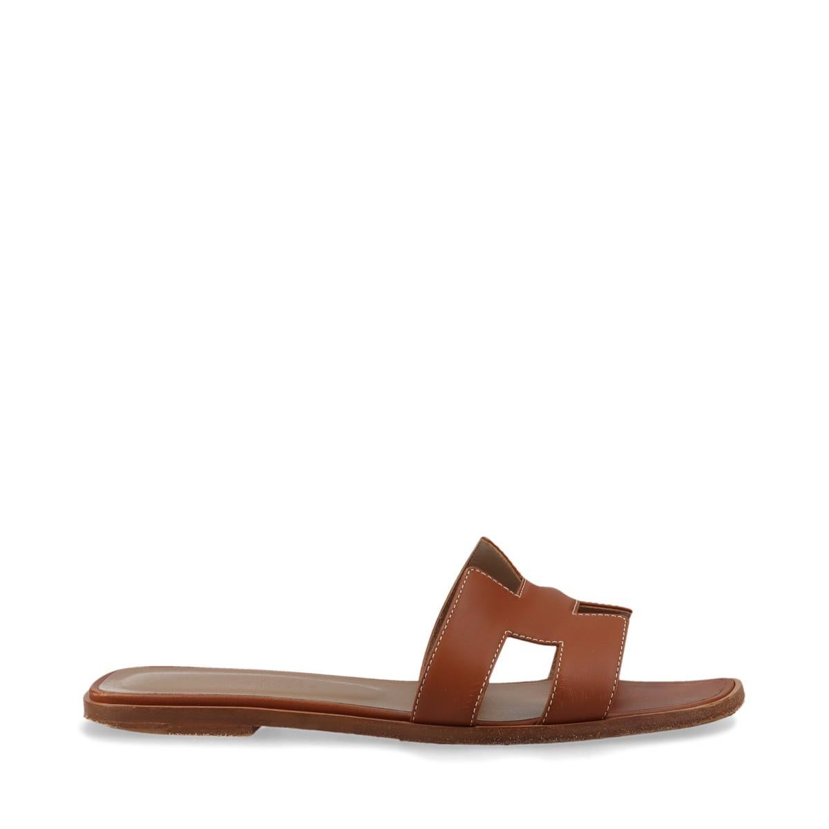 Women's Hermès Oran Leather Sandals Brown