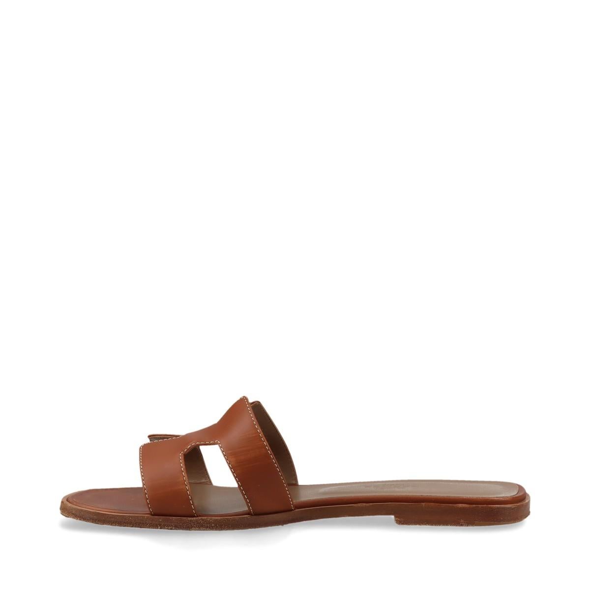 Hermès Oran Leather Sandals Brown 1