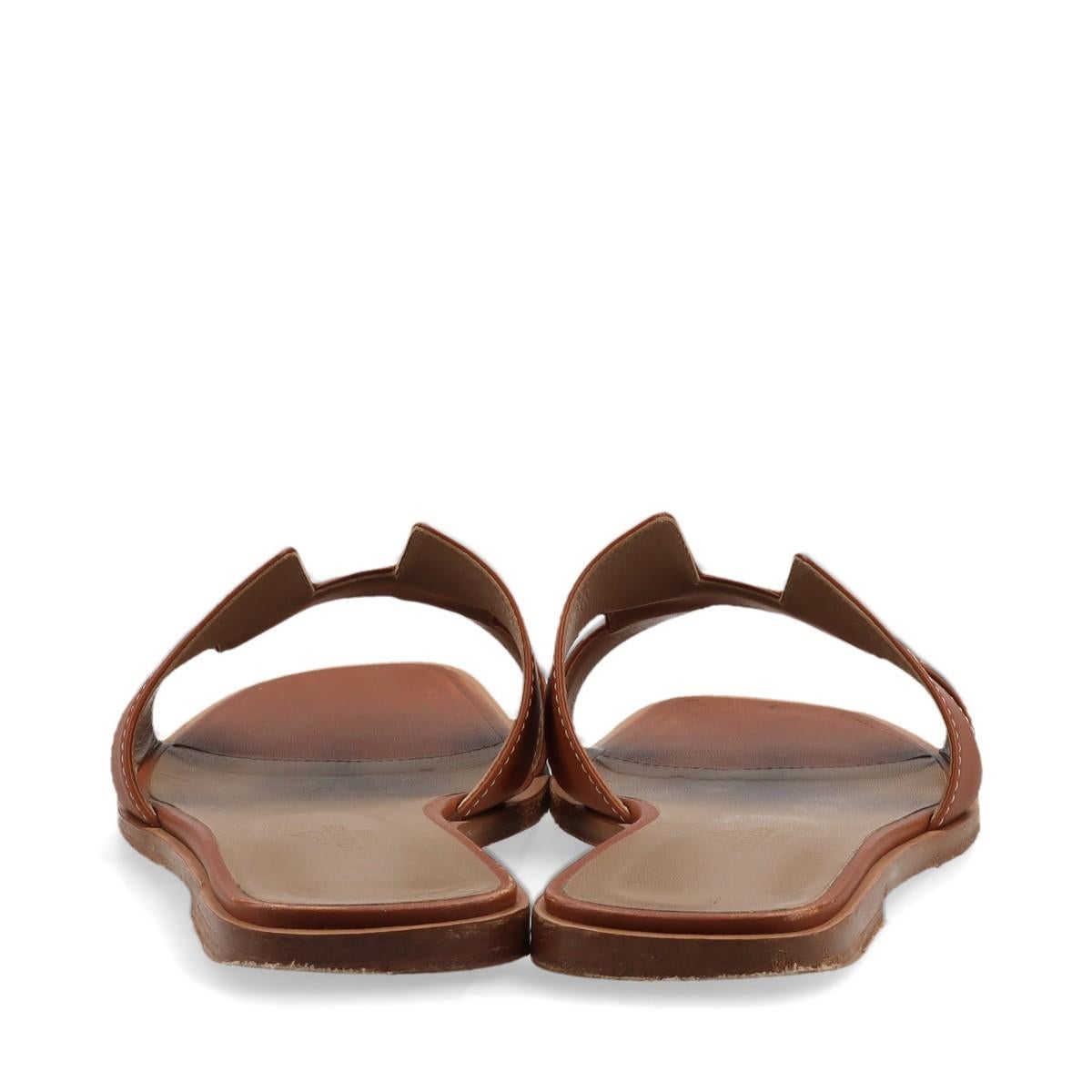 Hermès Oran Leather Sandals Brown 3