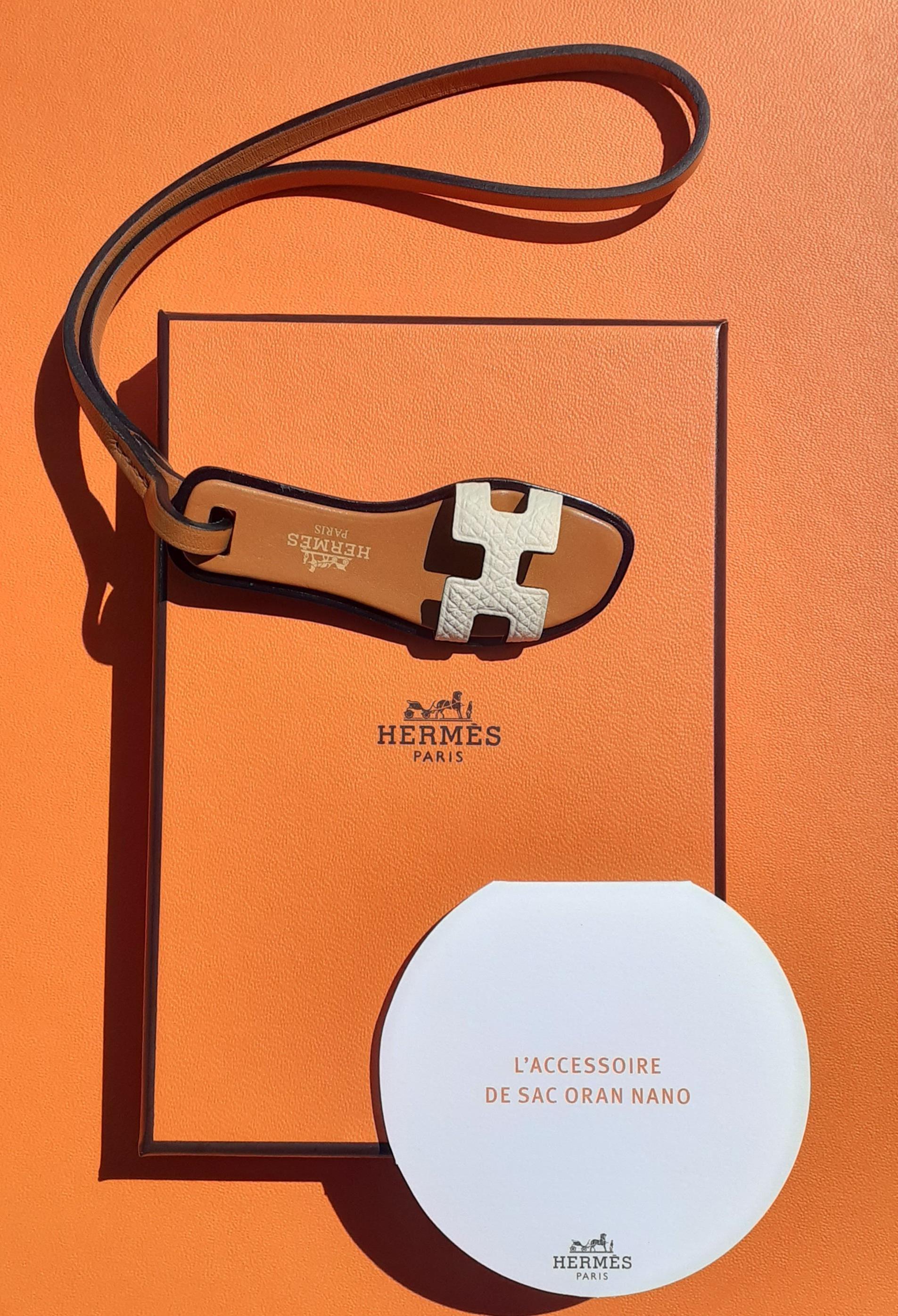Hermès Oran Nano Sandal Shoe Leather Bag Charm White Nata  1