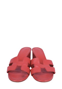 Hermès Oran Red Leather Heel Sandals - EU 38.5