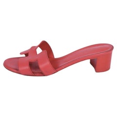 Hermès Oran Red Leather Heel Sandals - EU 38.5