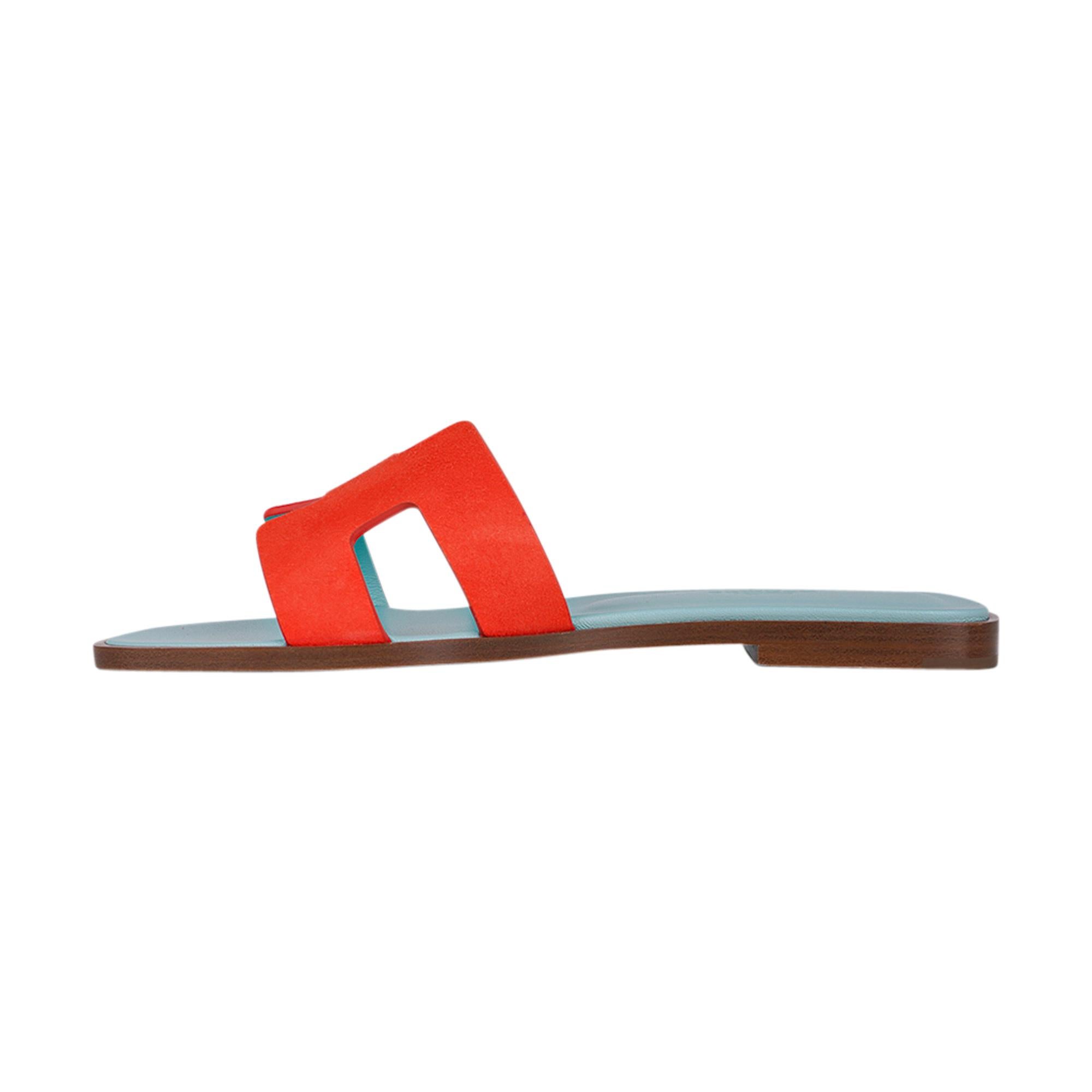 Red Hermes Oran Rose Sorbet Doblis (Suede) Sandal 38 / 8 For Sale