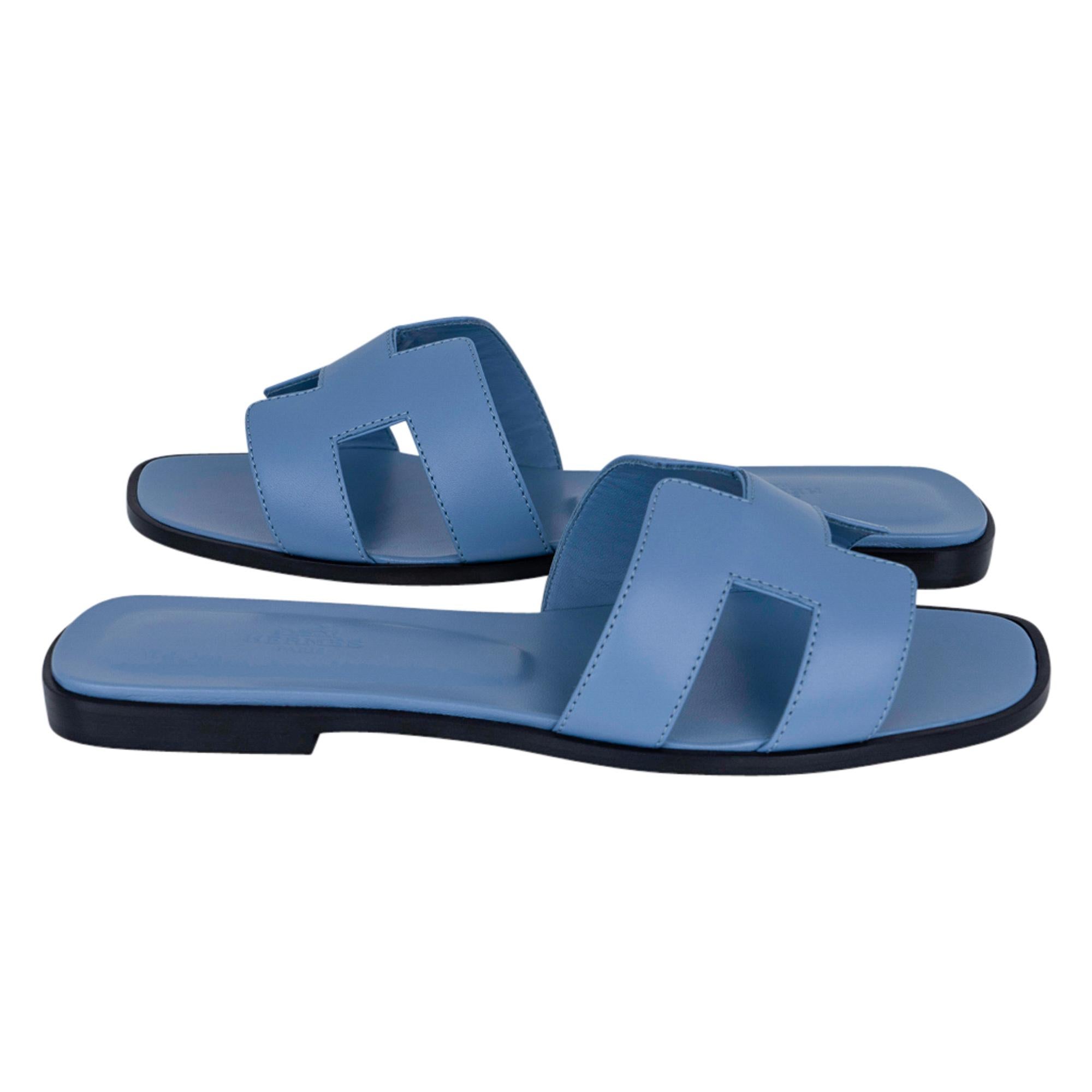 blue hermes oran sandals